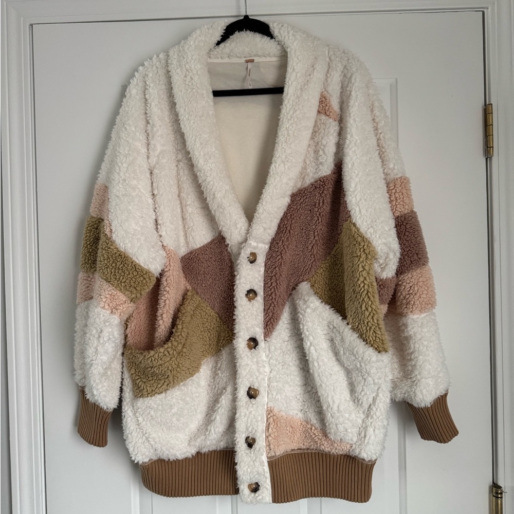 FP Free People Selma Color Block Sherpa Cardigan - Picture 5 of 8